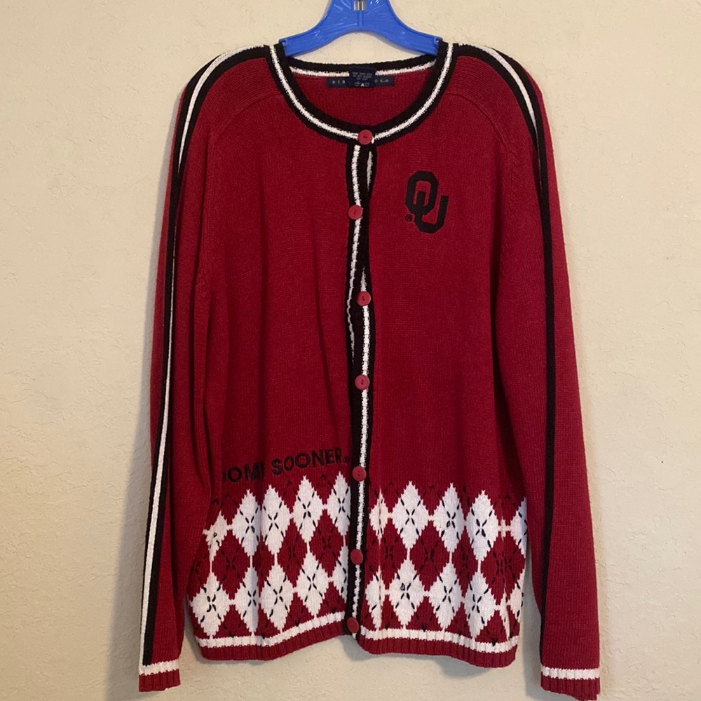 Oklahoma OU Sooners Argyle Cardigan | BOOMER SOONER ~ College Football Gameday